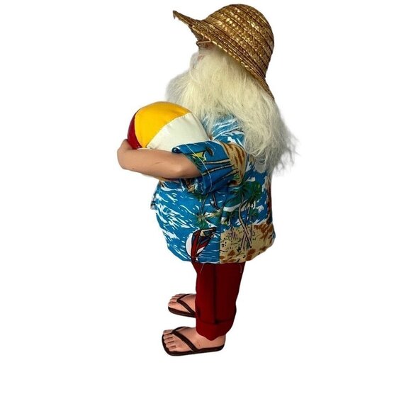 Santa Claus  15" Figurine on Vacation Hawaiian Shirt Beach Ball Drink Sun Hat - Picture 9 of 13